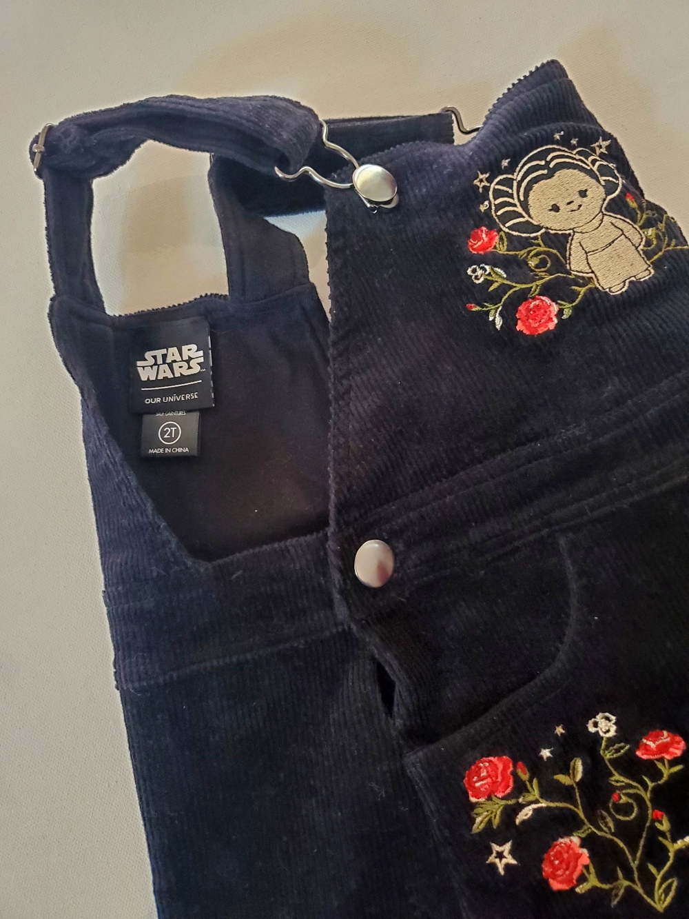 Star Wars Princess Leia Girls 2 Toddler Corduroy Jumper Rose Embroidery Dress - Picture 4 of 6